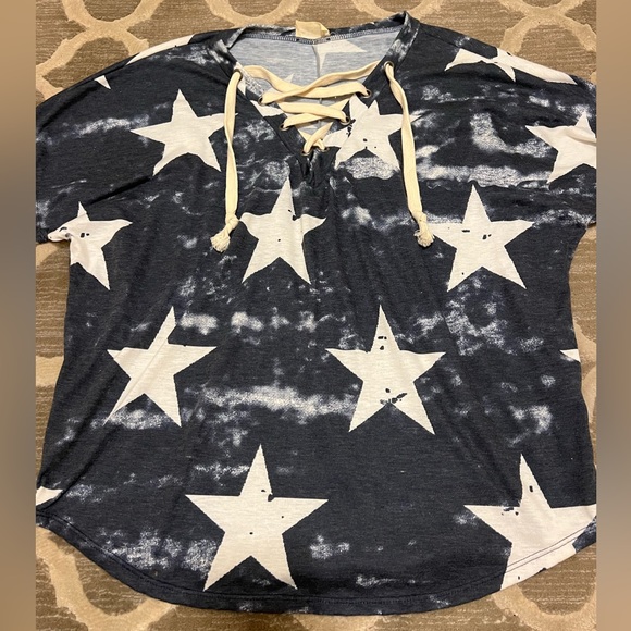 Navy Blue with White Stars Lace Up Detail One Size - Picture 1 of 5